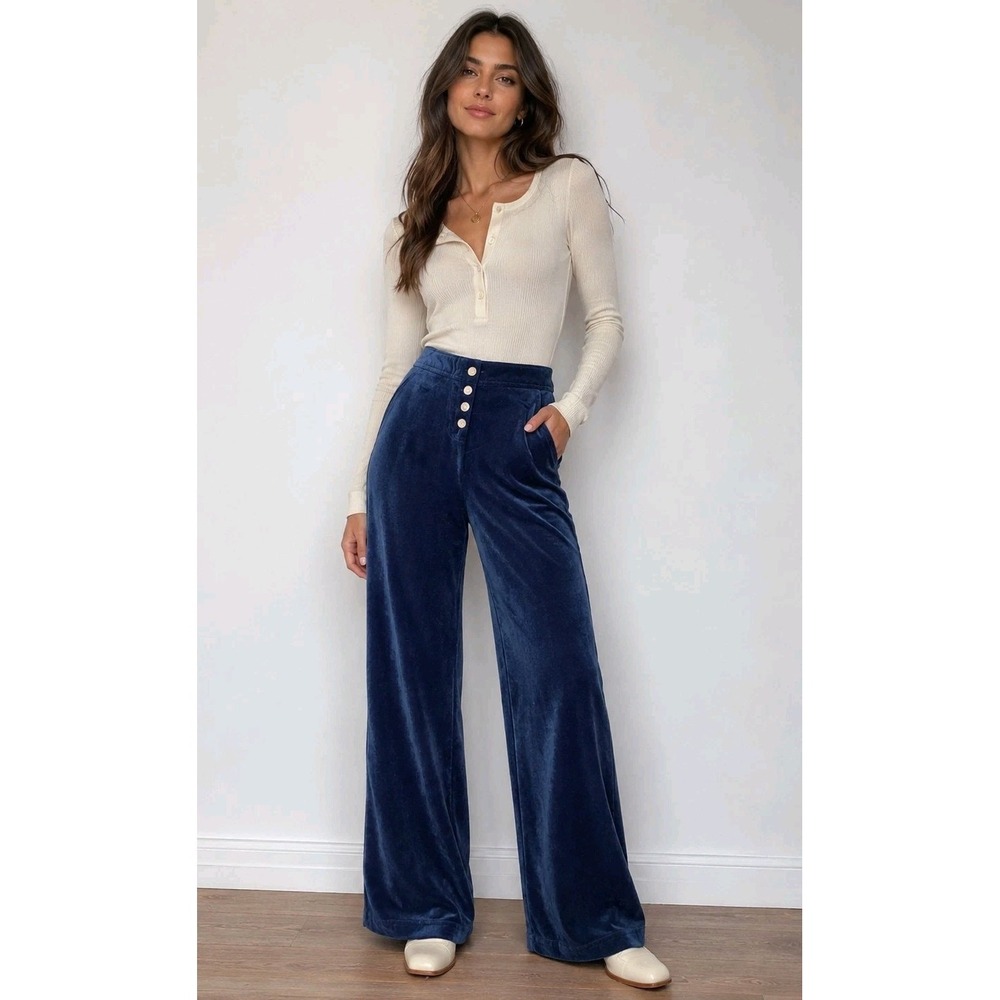 Hard Tail Forever Y2K Pants Women 26 Low Rise Velvet Navy Blue Wide Leg Vintage